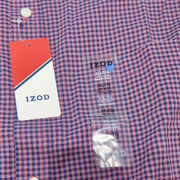 Izod Men's Burgundy Checkered Button Down Shirt - Picture 1 of 8